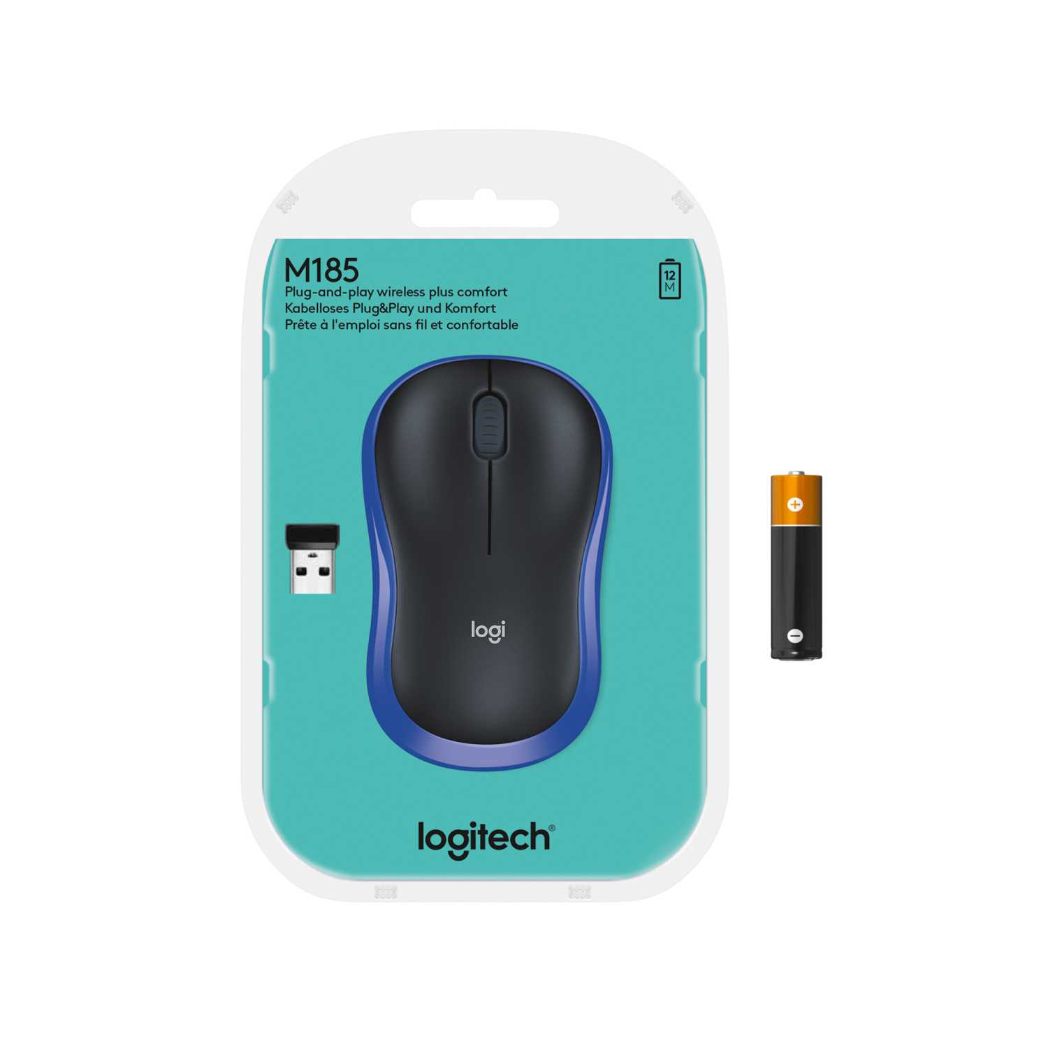 Мышь беспроводная Logitech M185 Blue (синяя, оптическая, 1000dpi, 2.4 GHz/USB-ресивер) (M/N: MR0087 / CU0019)