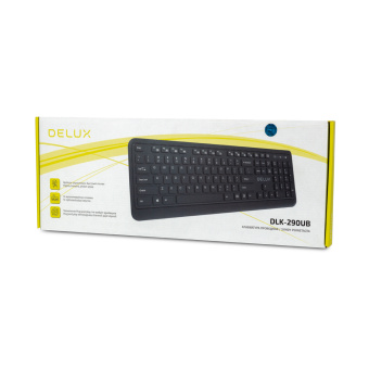 Клавиатура Delux DLK-290UB Клавиатура, Delux, DLK-290UB, Ультратонкая, USB, Кол-во стандартных клавиш 103, 18 мультимедиа-клавиш, Размер: 451*188*18 мм., Длина кабеля 1,4 метра, Анг/Рус/Каз, Чёрный