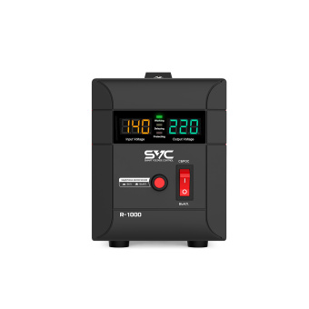 Стабилизатор SVC R-1000 Стабилизатор (AVR), SVC, R-1000, 1000ВА/1000Вт, Диапазон работы AVR: 140-260В, Выходное напряжение: 220В +/-7%, Задержка включения, выход 2 шт Shсuko, LCD-дисплей, Защита: от перегрузки, короткого замыкания, повышенной температуры, Чёрно-красный