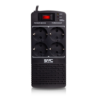 Стабилизатор SVC AVR-1000-L Стабилизатор (AVR), SVC, AVR-1000-L, Мощность 1000ВА/500Вт, LED-индикаторы, Диапазон работы AVR: 174-280В, 4 вых., 1.2 м., Чёрный