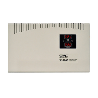 Стабилизатор SVC W-3000 Стабилизатор (AVR), SVC, W-3000, Мощность 3000ВА/3000Вт, LED-дисплей, Диапазон работы AVR: 140-260В, Вых.: 220В+/-7%, Клеммная колодка, Габариты: 380*234*105, Белый