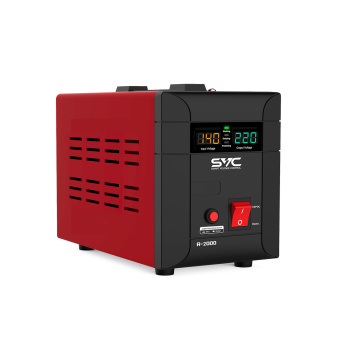 Стабилизатор SVC R-2000 Стабилизатор (AVR), SVC, R-2000, 2000ВА/2000Вт, Диапазон работы AVR: 140-260В, Выходное напряжение: 220В +/-7%, Задержка включения, выход 2 шт Shсuko, LCD-дисплей, Защита: от перегрузки, короткого замыкания, повышенной температуры, Чёрно-красный
