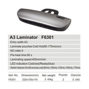 Ламинатор COMIX F6301 А3, 4 вала, 80-175 мкм, 40 см/мин. Ламинатор А3, COMIX, F6301, 4 вала, 80-175 мкм, 40 см/мин., Серый
