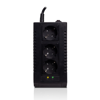 Стабилизатор SVC AVR-600-S Стабилизатор (AVR), SVC, AVR-600-S, Мощность 600ВА/300Вт, LED-индикаторы, Диапазон работы AVR: 184-284В, Выходные разъемы: schuko x 3, Чёрный