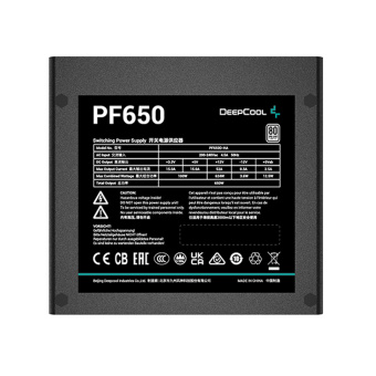 Блок питания Deepcool PF650 Блок питания, Deepcool, PF650 R-PF650D-HA0B-EU, 650W, ATX, APFC, 20+4 pin, 2*4+4pin, 6*Sata, 2*Molex, 2*PCI-E 6+2 pin, Вентилятор 12см, Кабель питания, Чёрный