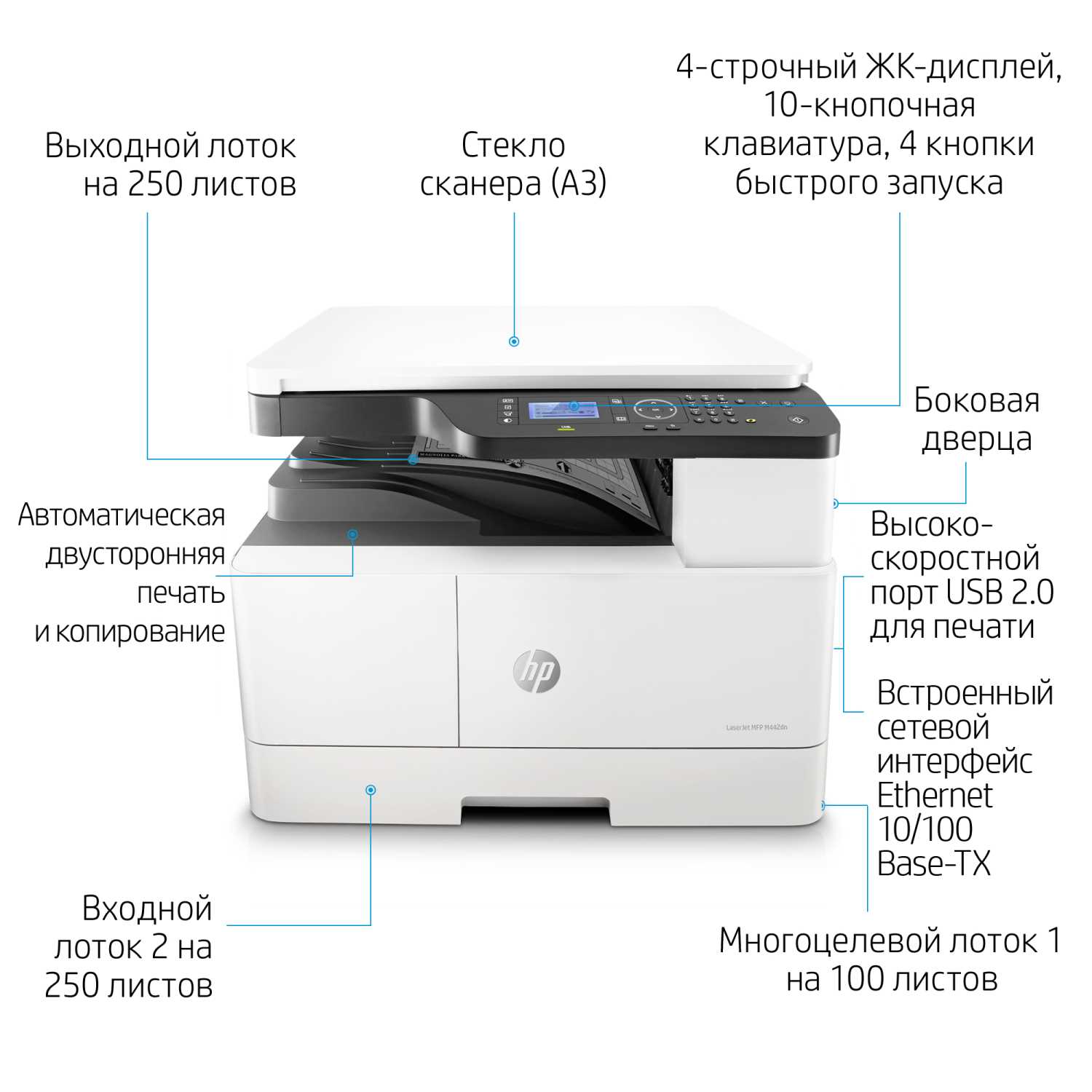 МФУ HP 8AF71A LaserJet MFP M442dn Prntr (A3) Printer/Scanner/Copier, 1200 dpi, 24/13 ppm (A4/A3), 512 MB, 600 MHz, 100+250 tray, Duplex, USB+Ethernet, Duty 50K A4