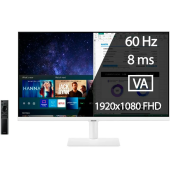 Монитор жидкокристаллический Samsung LS27AM501NIXCI 27" Smart M5 16:9, 1920x1080 60Hz, VA, плоский, 250cd/m2, 8ms, H178°/V178°,  HDMIx2, USBx2, Smart -WiFi5, BT4.2, AS, Пульт ДУ, белый