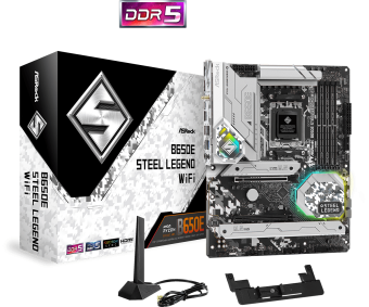 Материнская плата ASRock B650E STEEL LEGEND WIFI AM5 4xDDR5 4xSATA3 3xM.2 HDMI DP ATX Материнская плата ASRock B650E STEEL LEGEND WIFI AM5 4xDDR5 4xSATA3 3xM.2 HDMI DP ATX