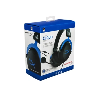 Гарнитура HyperX Cloud Gaming Headset - Blue for PS4 4P5H9AM#ABB Гарнитура, HyperX, 4P5H9AM#ABB, HX-HSCLS-BL/EM, Cloud Gaming Headset - Blue for PS4, Микрофон съёмный гибкий, Динамики 53 мм, 30-500 мВт, 15-25000гц, 3.5 Mini Jack + удлинитель – 3,5 мм штекеры стерео и микрофона, Чёрный, СП3