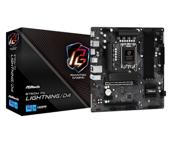 Материнская плата ASRock B760M PG LIGHTNING/D4 Материнская плата, ASRock, B760M PG LIGHTNING/D4 (4710483943119), LGA1700, iB760, 4xDDR4 3200/5333+(OC), 4xSATA3, 2xM.2 (PCI-E 4.0x4), Raid, 1xDP, 1xHDMI, 2xPCI-Ex16, 1xPCI-Ex1, mATX