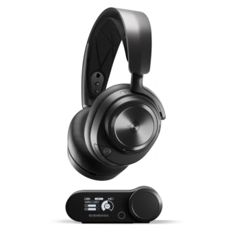 Гарнитура Steelseries Arctis Nova Pro Wireless Гарнитура, Steelseries, Arctis Nova Pro Wireless, 61520, Микрофон выдвижной гибкий, Пульт управления, Динамики 40 мм, 3.5 Mini Jack + адаптер 3.5 Mini Jack для смартфона, Чёрный